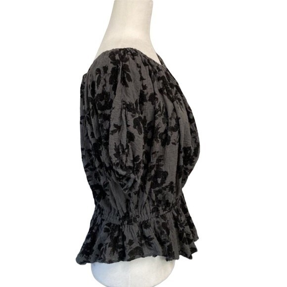 Free People Shades Of Cool Floral Ruffle Off The Shoulder Top Short Sleeves - Picture 4 of 14